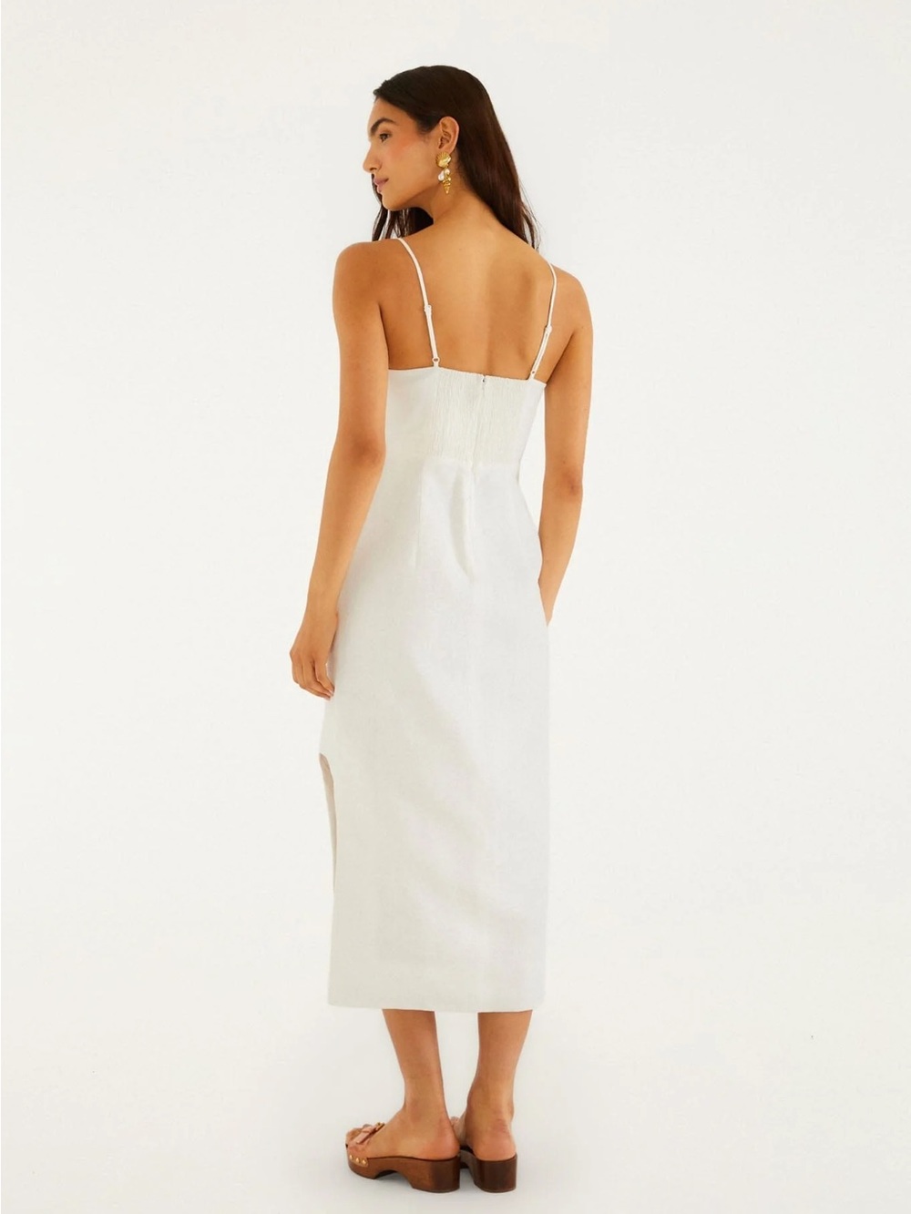 FARM Rio Off White Shell Bust Bodice Pearl Linen Midi Dress Size S Small - Picture 5 of 9